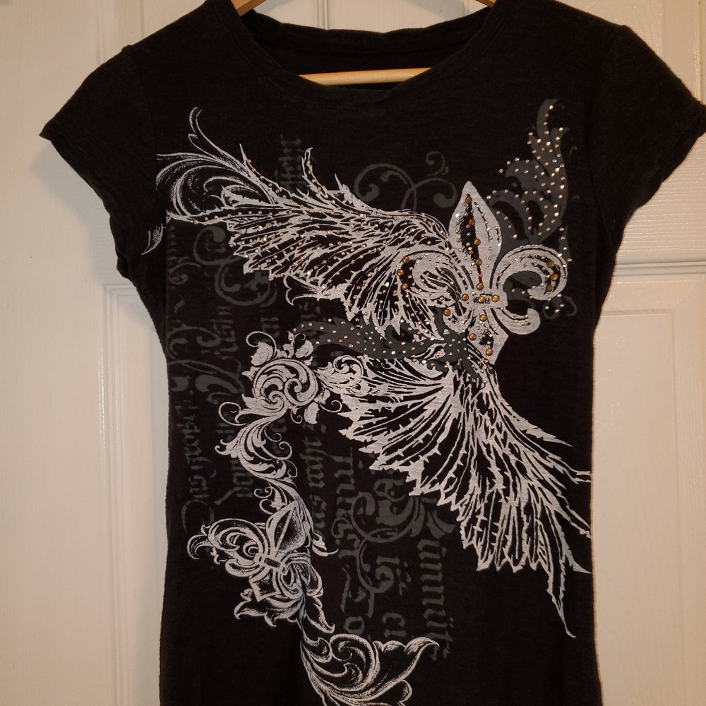 Women's black bling t-shirt - L